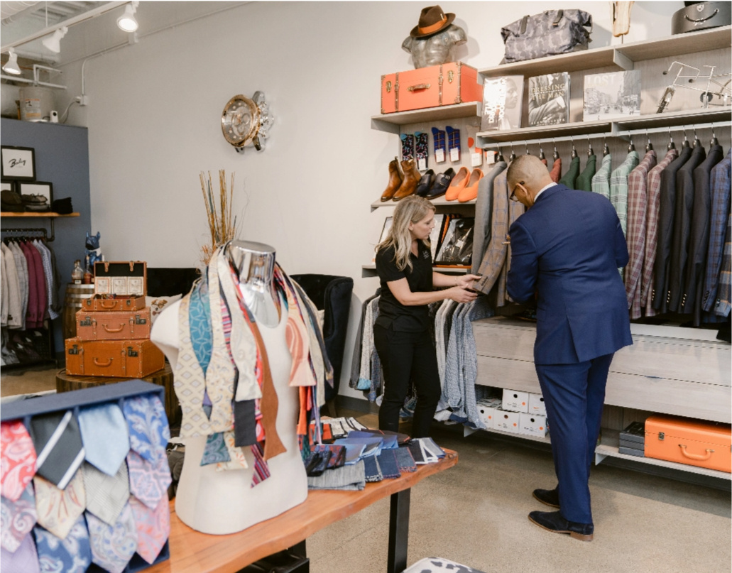 Inside Bleu Bowtique, men's clothing and accessory store in Detroit Michigan